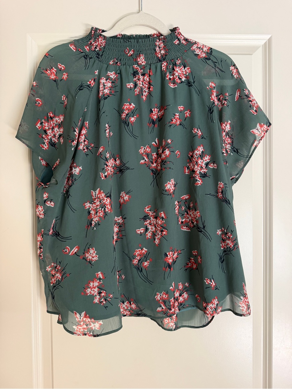 Madewell Green Floral Smocked Neck Blouse